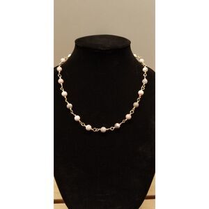 Handmade Agate Bead Chain Necklace – Gold Tone Wire Wrapped Natural Stone